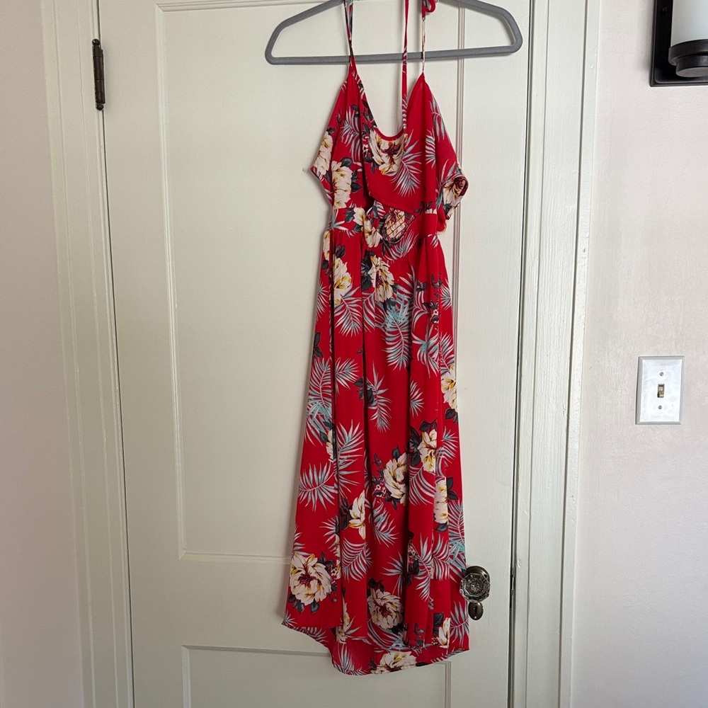 Flying Tomato Red Floral Midi Dress